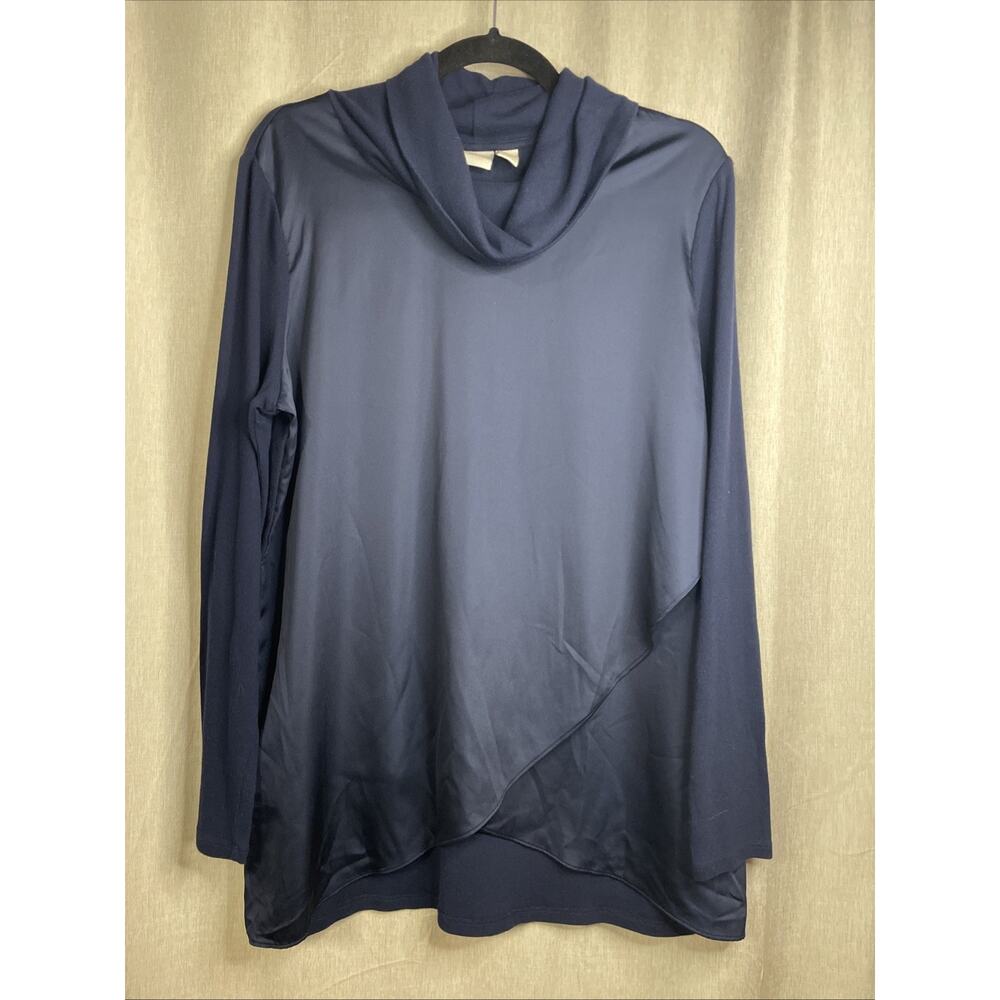 Chico's Women's Navy Mixed Material - Long Sleeve Turtleneck Top Size 2 (Large)